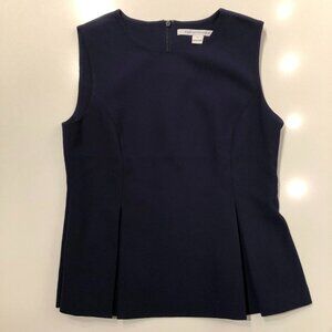 Diane von Furstenberg Slvless Scoop Nk Fitted Peplum Top Navy Sz 4 NWOT